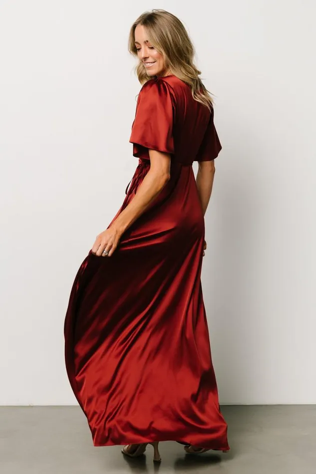 Women Vara Satin Maxi Wrap Dress Terracotta Baltic Born Maxi Dresses