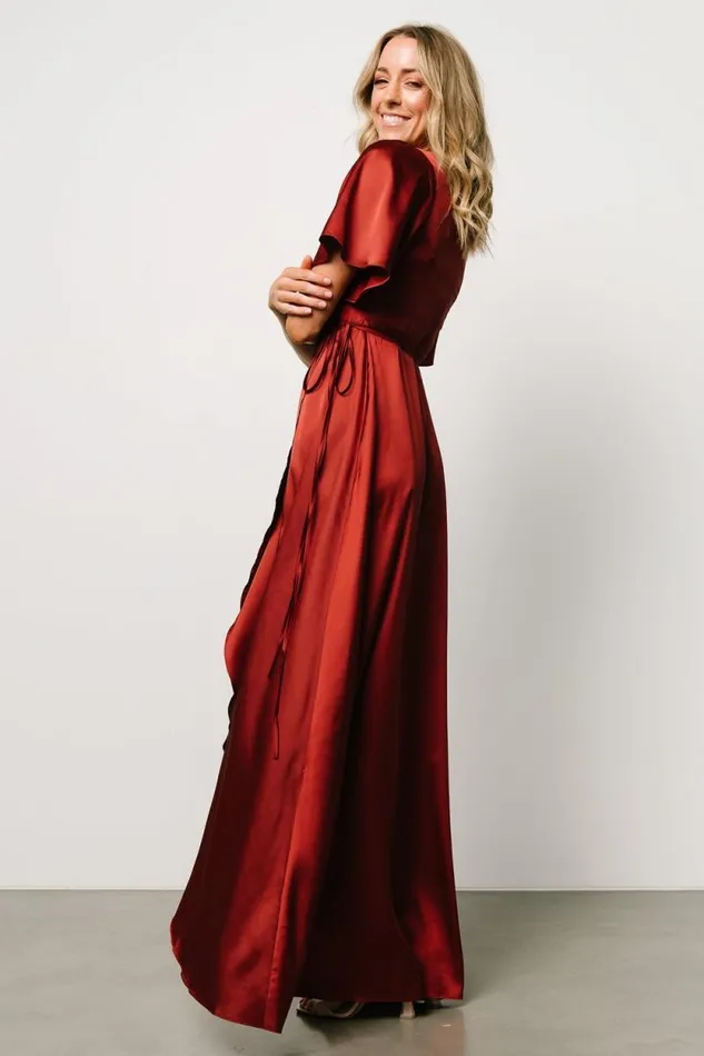 Women Vara Satin Maxi Wrap Dress Terracotta Baltic Born Maxi Dresses