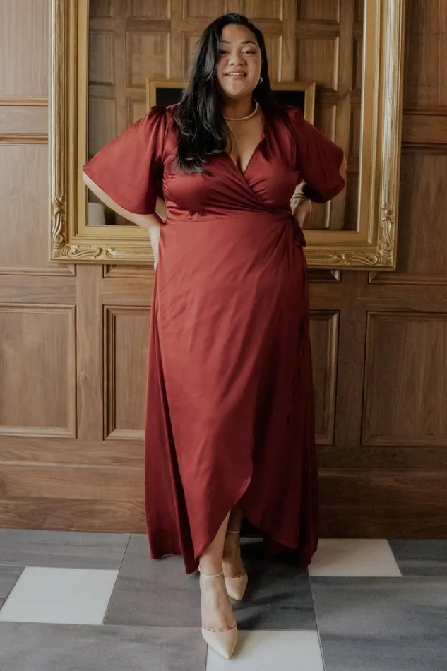 Women Vara Satin Maxi Wrap Dress Terracotta Baltic Born Maxi Dresses