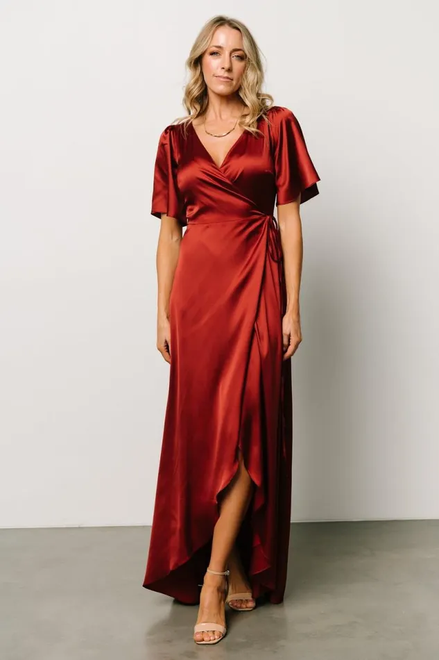 Women Vara Satin Maxi Wrap Dress Terracotta Baltic Born Maxi Dresses