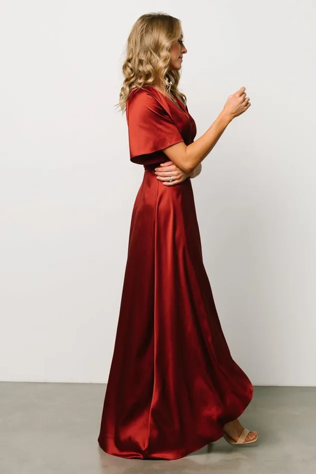 Women Vara Satin Maxi Wrap Dress Terracotta Baltic Born Maxi Dresses