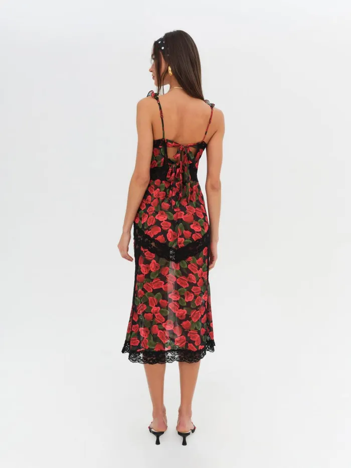 Women Varvera Sheer Midi Dress Red For Love and Lemons Dresses Women Varvera Sheer Midi Dress Red For Love and Lemons Dresses