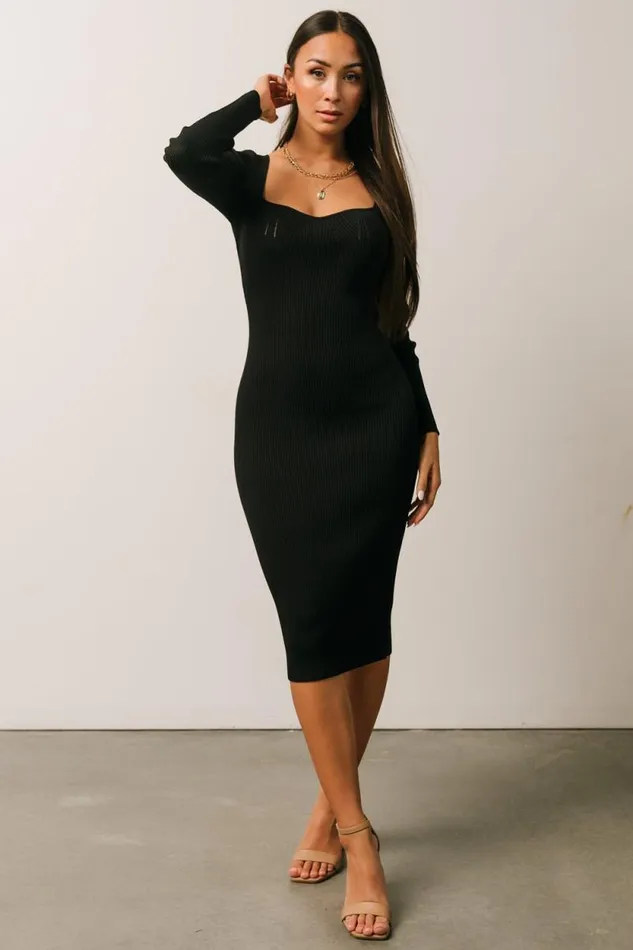 Women Waldorf Ribbed Midi Dress Black Baltic Born Midi Dresses Women Waldorf Ribbed Midi Dress Black Baltic Born Midi Dresses