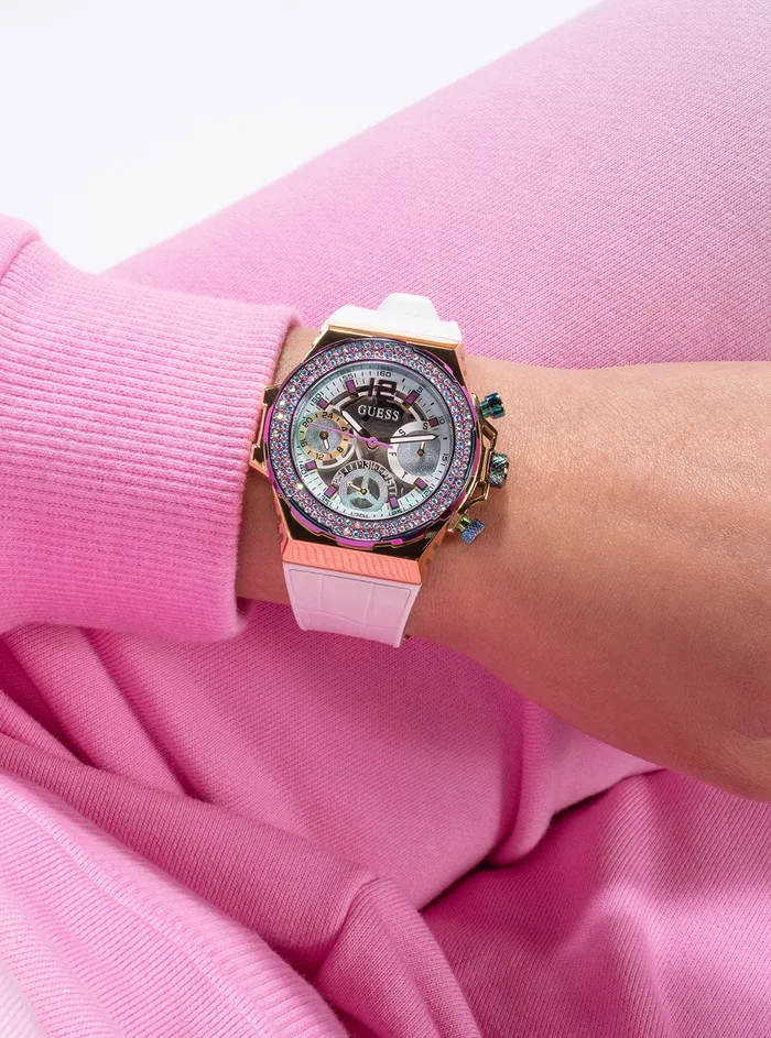 Women Watches GUESS White Iridescent Fusion Silicone Watch