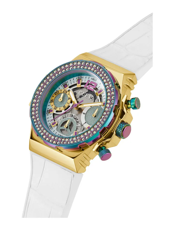 Women Watches GUESS White Iridescent Fusion Silicone Watch