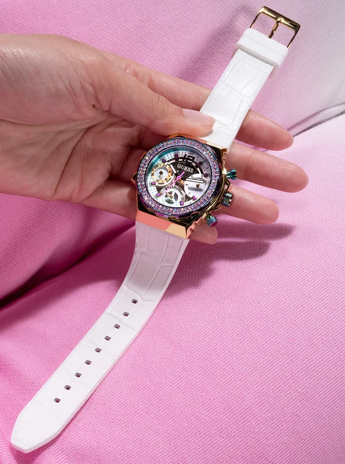 Women Watches GUESS White Iridescent Fusion Silicone Watch
