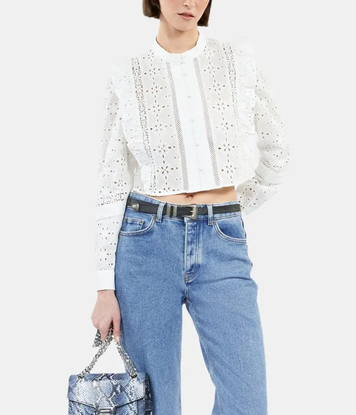 Women White Shirt With English Embroidery THE KOOPLES Blouses and Shirts
