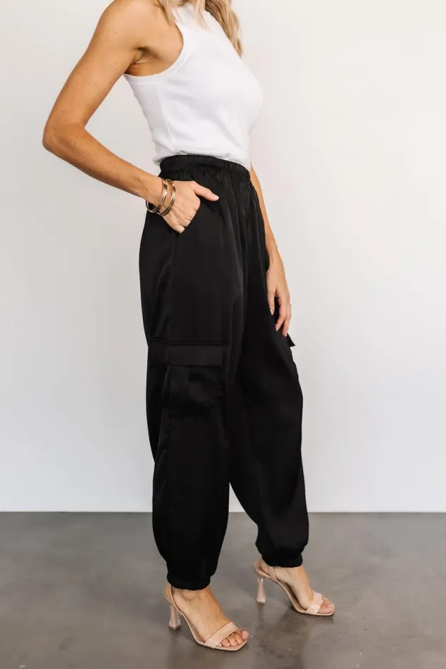 Women William Satin Jogger Pants Black Baltic Born Pants