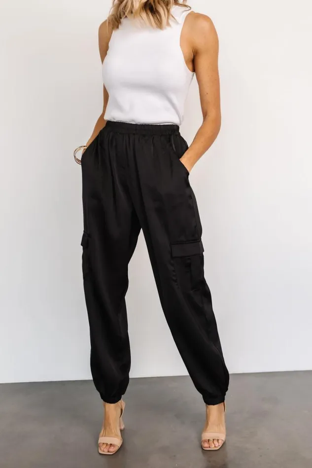 Women William Satin Jogger Pants Black Baltic Born Pants