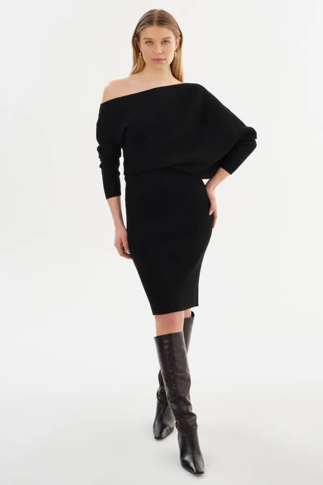 Women ZENOBIA Knit Midi Dress Black LAMARQUE Dresses Women ZENOBIA Knit Midi Dress Black LAMARQUE Dresses