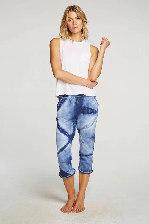 Womens Bottoms Chaser Brand Linen French Terry Cropped Relaxed Raw Edge Jogger