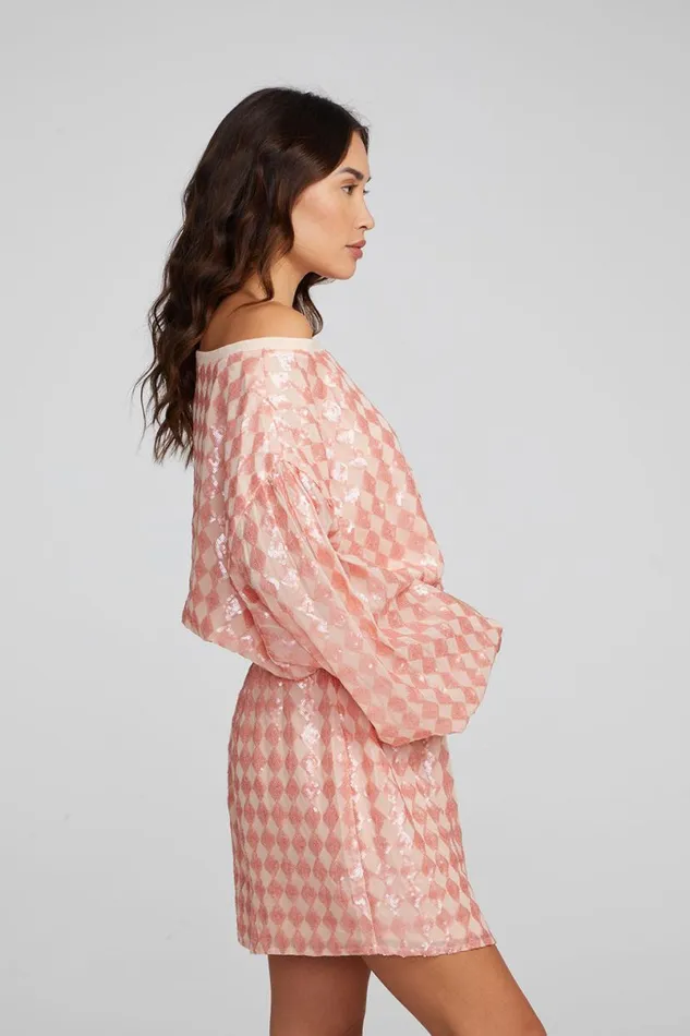 Womens Dresses Chaser Brand Cooper Long Sleeve Mini Dress Embellished Check