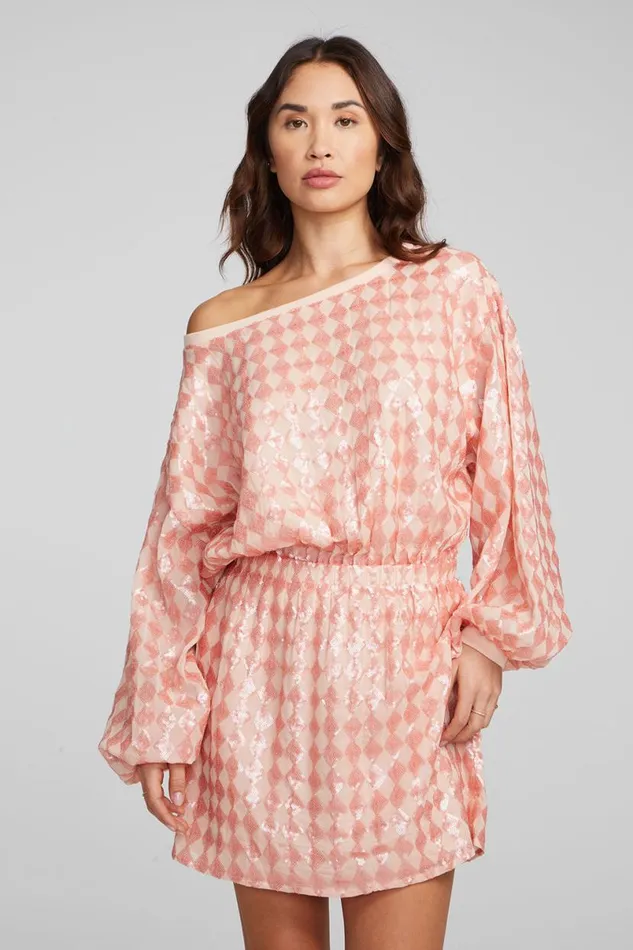 Womens Dresses Chaser Brand Cooper Long Sleeve Mini Dress Embellished Check
