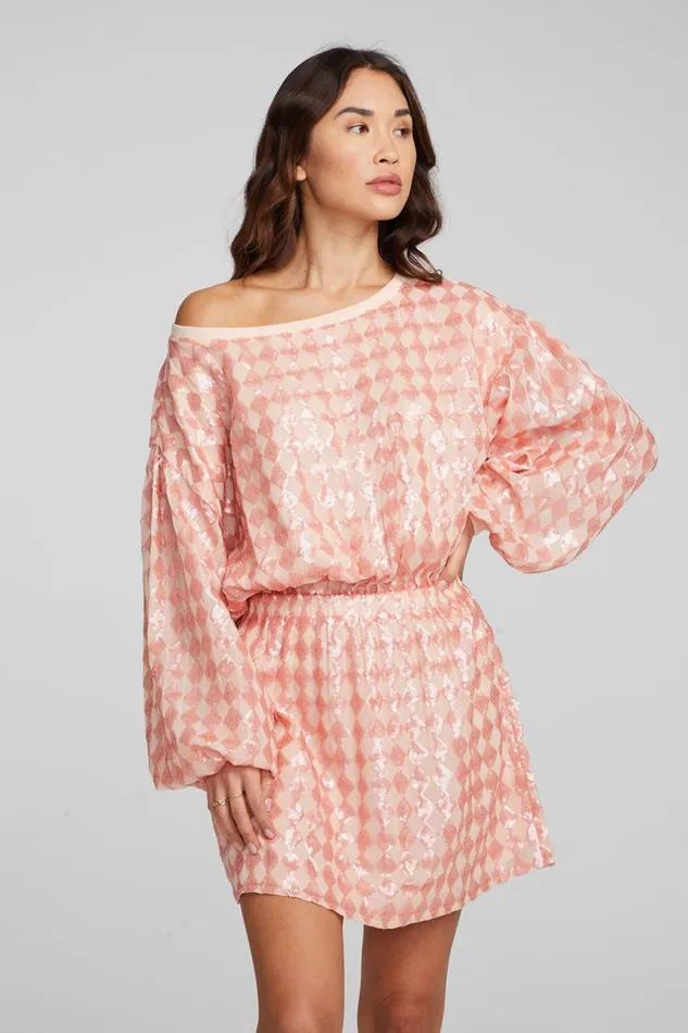 Womens Dresses Chaser Brand Cooper Long Sleeve Mini Dress Embellished Check