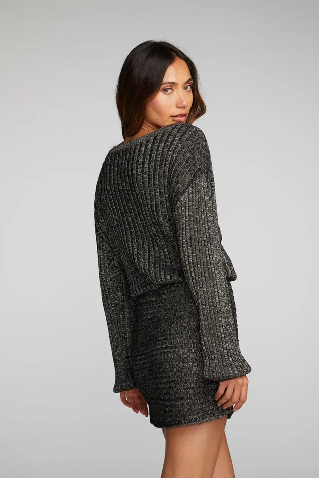 Womens Dresses Chaser Brand Lurex Rib Knit Mini Dress With Shirring