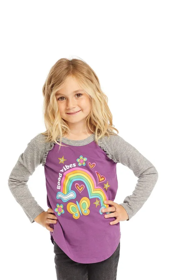 WomensKids Music Chaser Brand Good Vibes Rainbow Baseball Tee