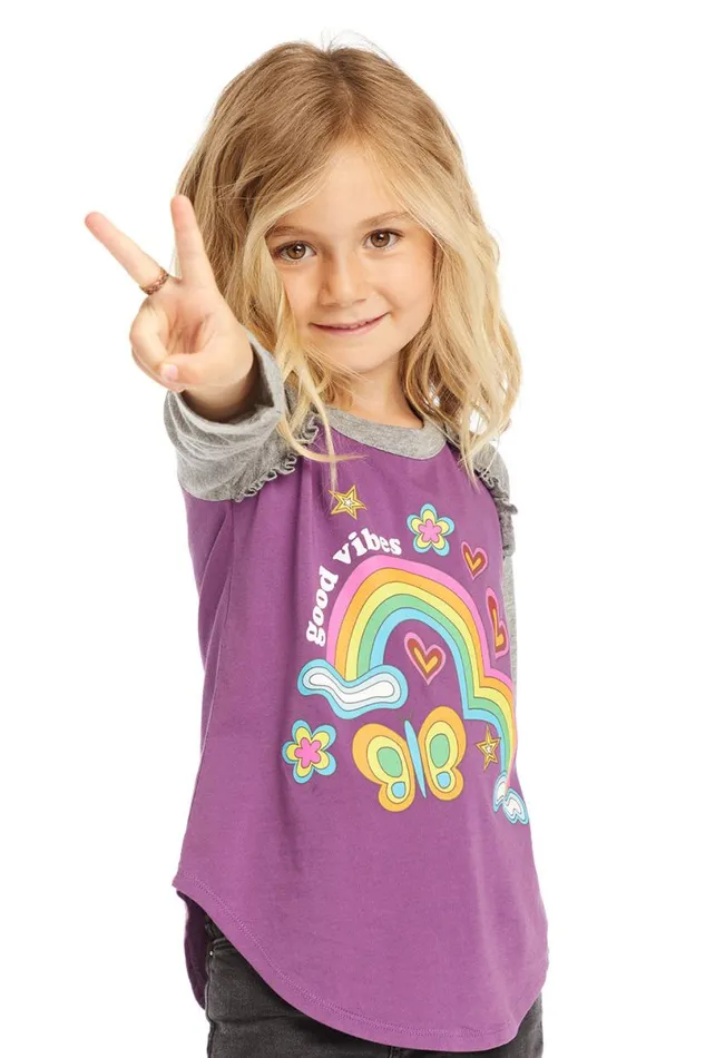 WomensKids Music Chaser Brand Good Vibes Rainbow Baseball Tee