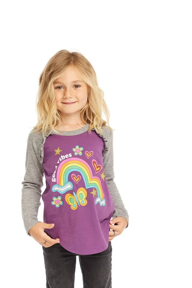 WomensKids Music Chaser Brand Good Vibes Rainbow Baseball Tee