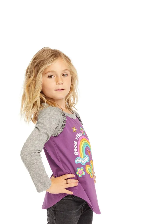 WomensKids Music Chaser Brand Good Vibes Rainbow Baseball Tee