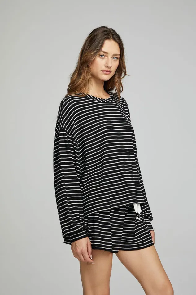 Womens Loungewear Chaser Brand Lesh Long Sleeve 8211 Black And White Stripe