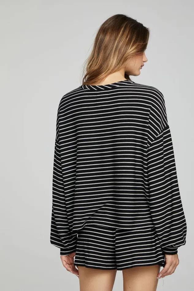 Womens Loungewear Chaser Brand Lesh Long Sleeve 8211 Black And White Stripe
