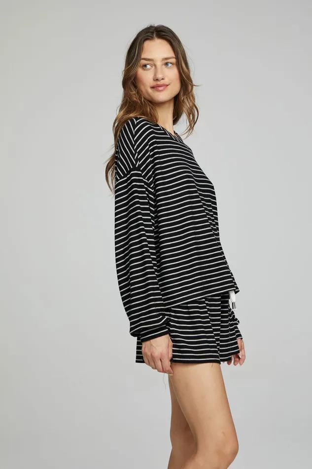 Womens Loungewear Chaser Brand Lesh Long Sleeve 8211 Black And White Stripe