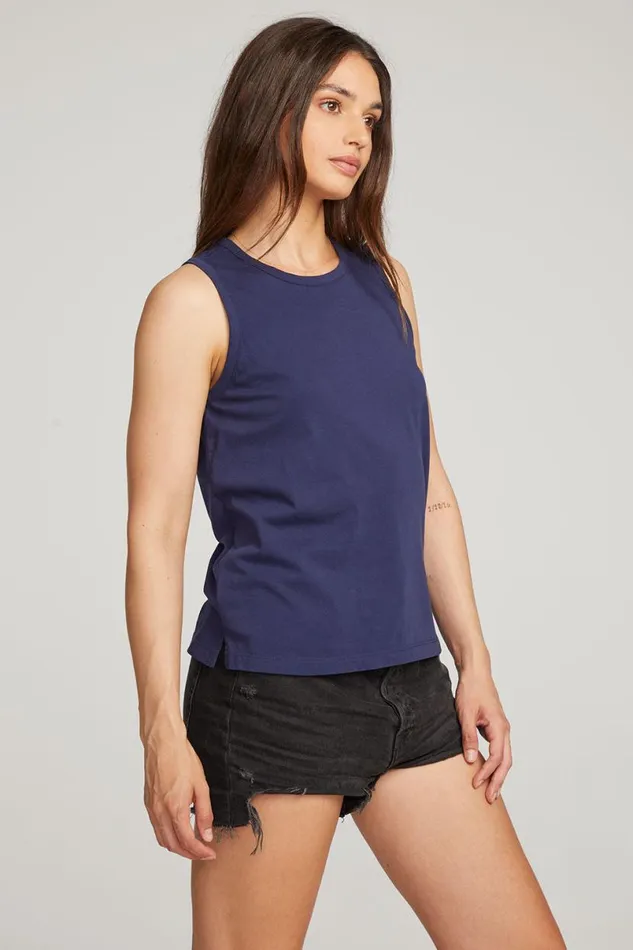 Womens Tops Chaser Brand Basic Sapphire Slit Tank
