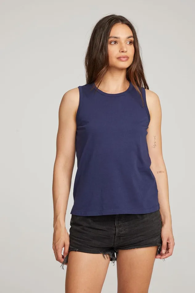 Womens Tops Chaser Brand Basic Sapphire Slit Tank