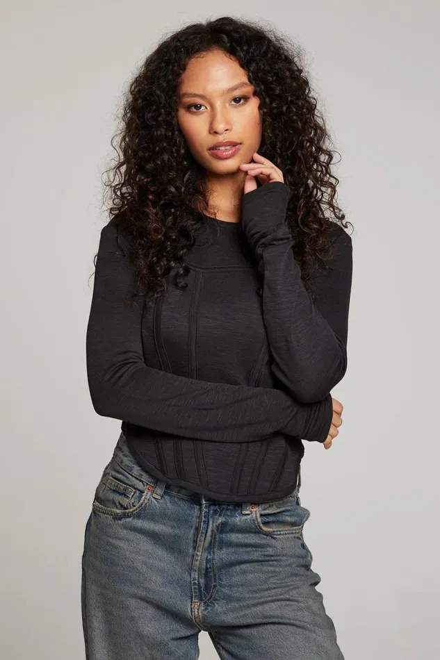 Womens Tops Chaser Brand Baysidee Licorice Long Sleeve