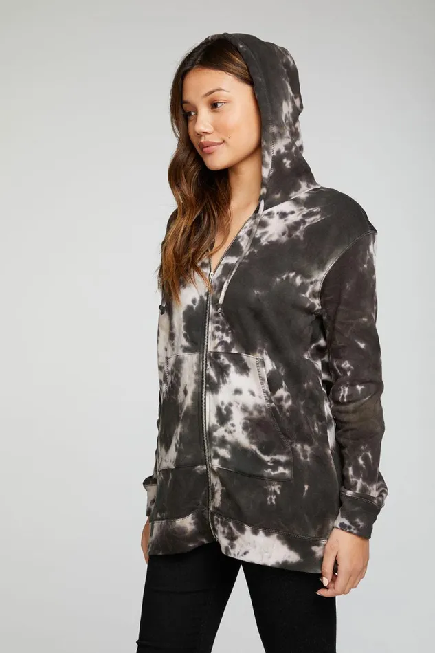 Womens Tops Chaser Brand Cotton Fleece Long Sleeve Zip Up Tunic Length Hoodie