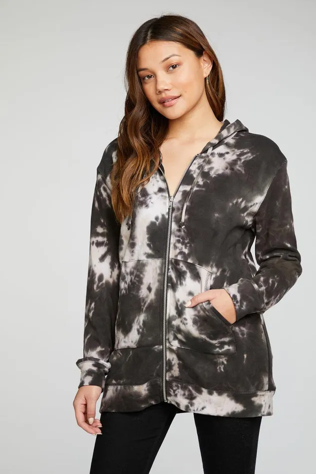 Womens Tops Chaser Brand Cotton Fleece Long Sleeve Zip Up Tunic Length Hoodie