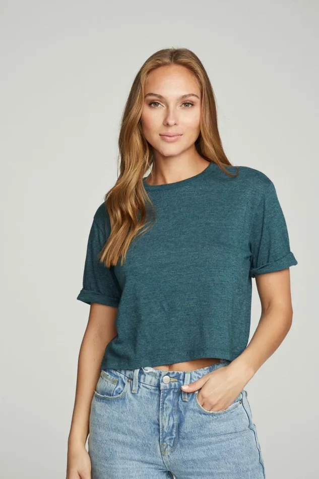 Womens Tops Chaser Brand Cropped Crew Neck Short Sleeve Tee