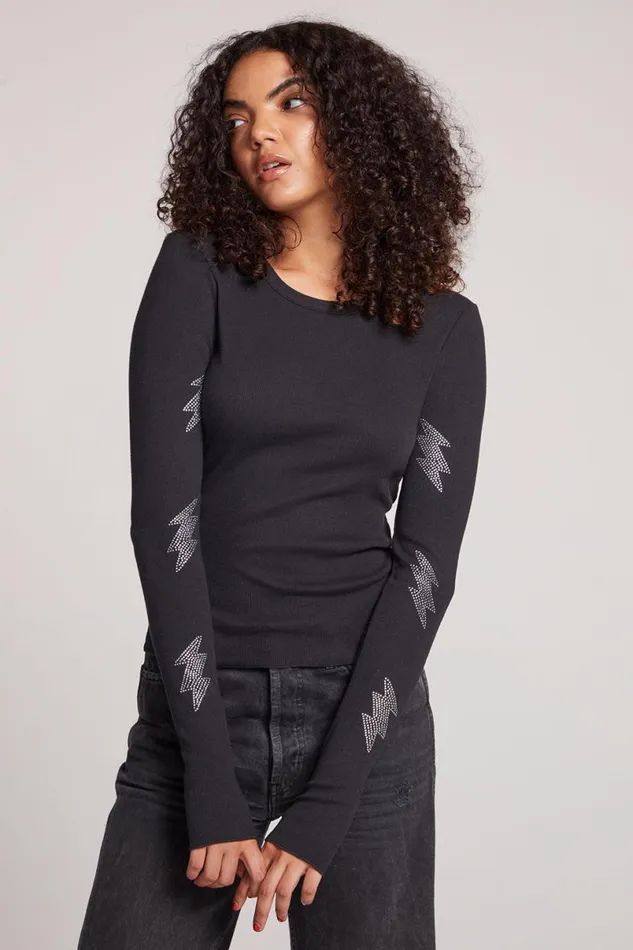Womens Tops Chaser Brand Embellished Bolts Long Sleeve