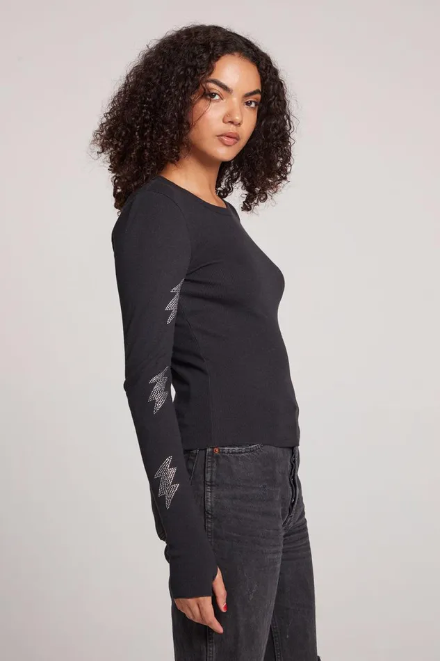Womens Tops Chaser Brand Embellished Bolts Long Sleeve