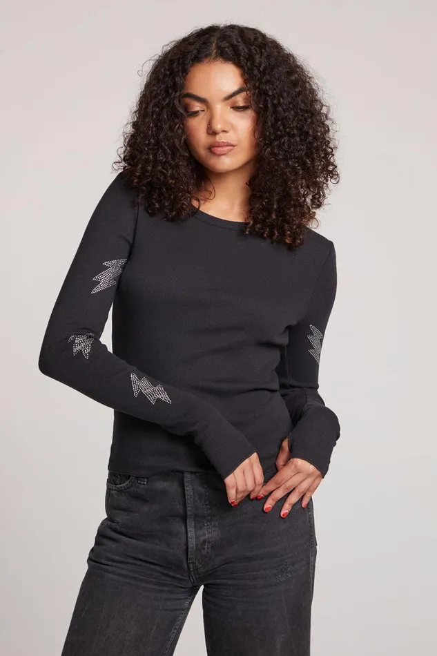 Womens Tops Chaser Brand Embellished Bolts Long Sleeve