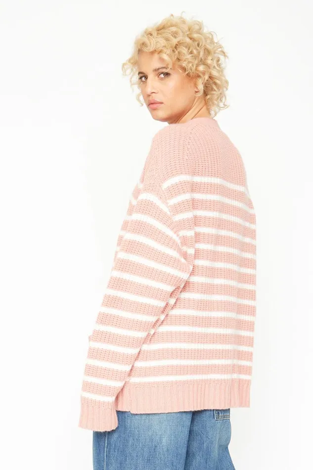 Womens Tops Chaser Brand Grandpa Cardigan Sweater 8211 Pink And White Stripe