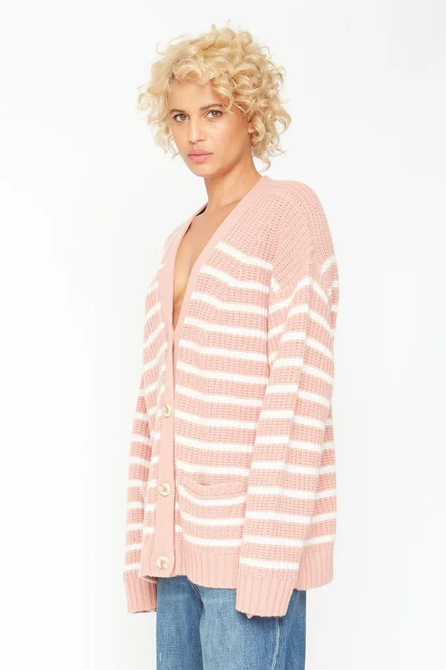 Womens Tops Chaser Brand Grandpa Cardigan Sweater 8211 Pink And White Stripe