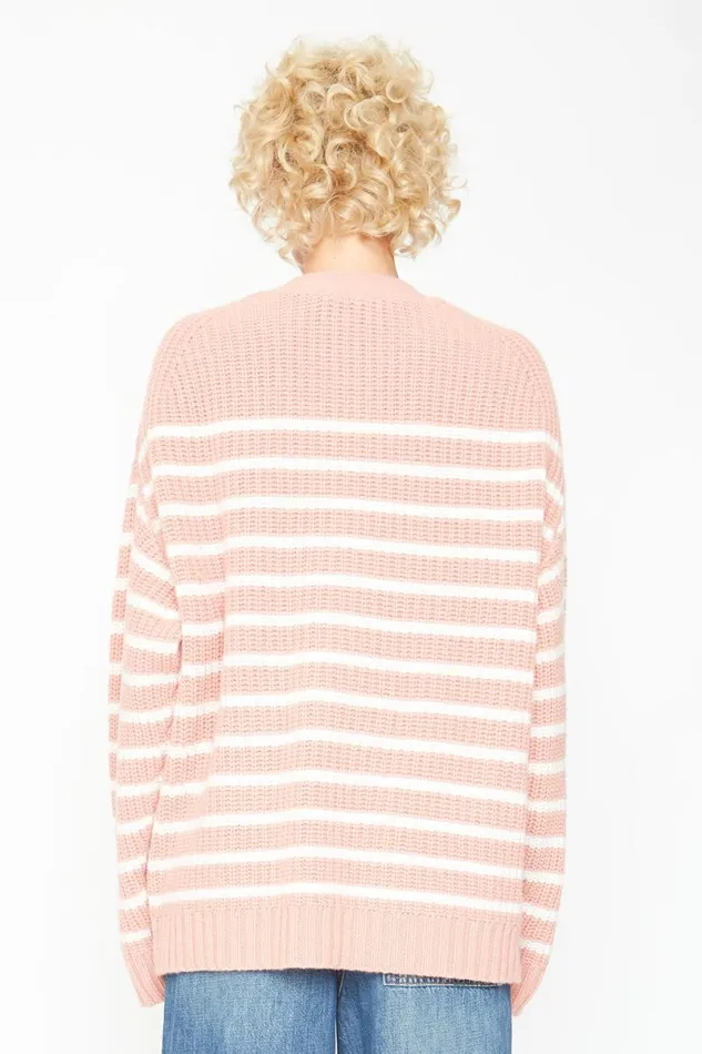Womens Tops Chaser Brand Grandpa Cardigan Sweater 8211 Pink And White Stripe