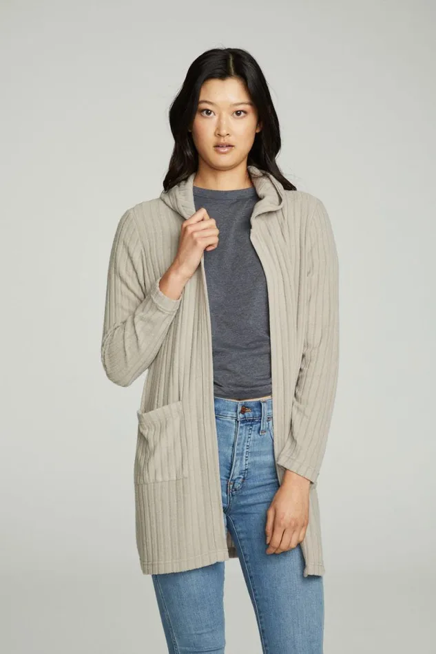 Womens Tops Chaser Brand Hooded Open Duster Cardigan With Pockets