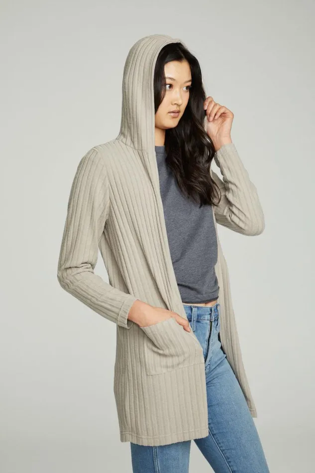 Womens Tops Chaser Brand Hooded Open Duster Cardigan With Pockets