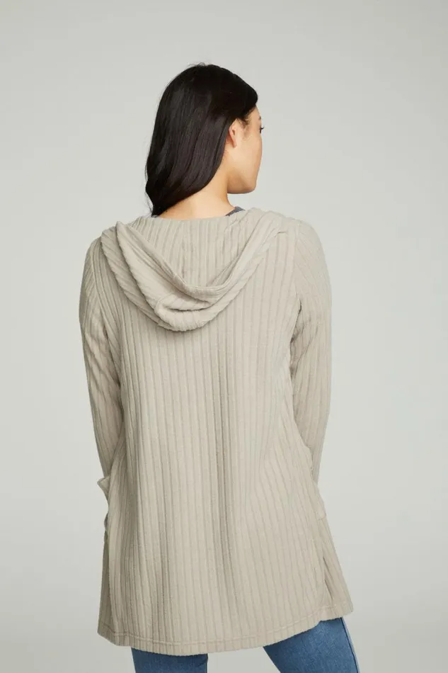 Womens Tops Chaser Brand Hooded Open Duster Cardigan With Pockets