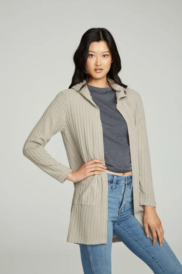 Womens Tops Chaser Brand Hooded Open Duster Cardigan With Pockets