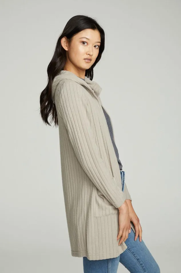 Womens Tops Chaser Brand Hooded Open Duster Cardigan With Pockets