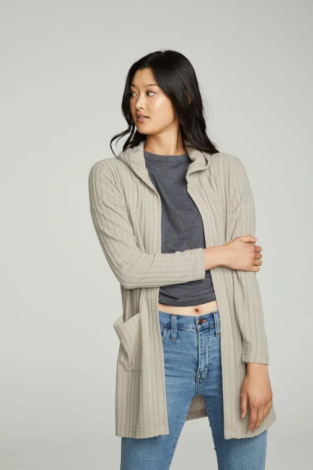 Womens Tops Chaser Brand Hooded Open Duster Cardigan With Pockets