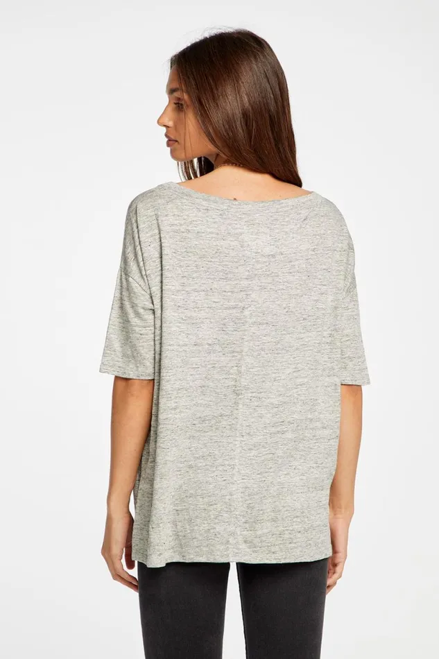 Womens Tops Chaser Brand Linen Jersey Cropped Short Sleeve Boxy Hi Lo Tee