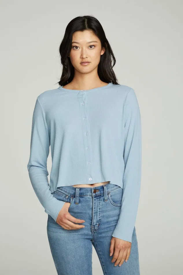 Womens Tops Chaser Brand Long Sleeve Button Down Semi Cropped Tee