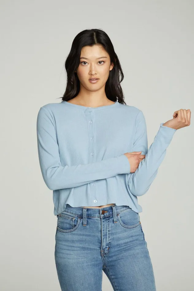 Womens Tops Chaser Brand Long Sleeve Button Down Semi Cropped Tee