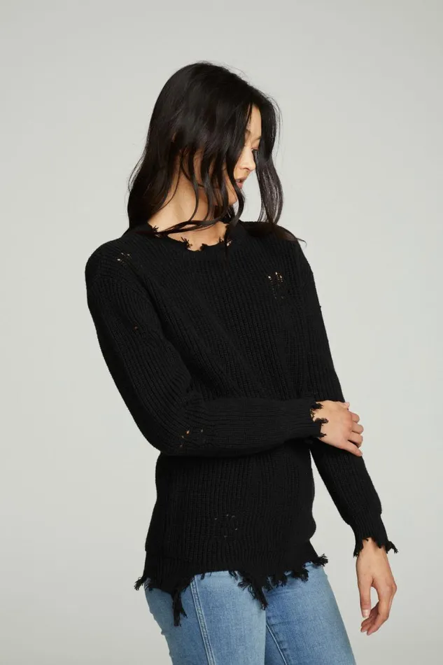 Womens Tops Chaser Brand Long Sleeve Crew Neck Deconstructed Sweater Pullover