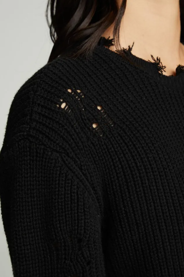 Womens Tops Chaser Brand Long Sleeve Crew Neck Deconstructed Sweater Pullover