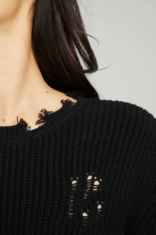 Womens Tops Chaser Brand Long Sleeve Crew Neck Deconstructed Sweater Pullover